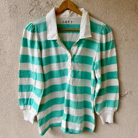 NEW Loft Stripe Polo Long Sleeve Top Size XS - Picture 2 of 5
